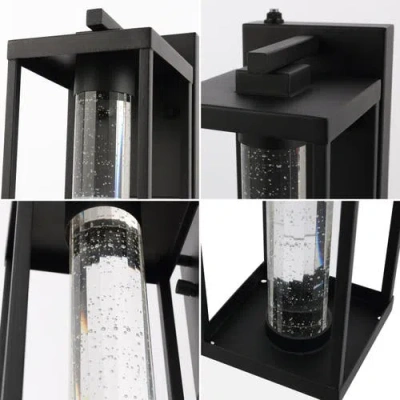 Jonathan Y Juno 1-light Industrial Vintage Iron/seeded Glass With Dusk-to-dawn Sensor Integrated Led In Black