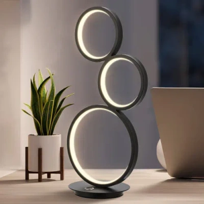 Jonathan Y Juno 3-light Bohemian Coastal Iron Integrated Led Table Lamp In Black