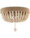 Jonathan Y Justina Wood Bead 14in 2-light Led Flush Mount In Taupe
