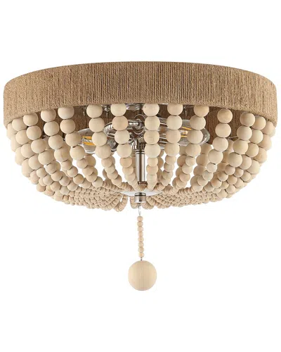 Jonathan Y Justina Wood Bead 14in 2-light Led Flush Mount In Neutral