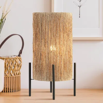 Jonathan Y Kai 16.5" Coastal Minimalist Rattan Led Table Lamp In Brown