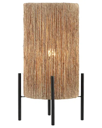 Jonathan Y Kai 16in Coastal Minimalist Rattan Led Table Lamp In Burgundy