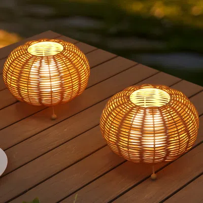 Jonathan Y Kairi Modern Bohemian Indoor/outdoor Faux Rattan Lantern Rechargeable/cordless Dimmable Integrated L In Brown