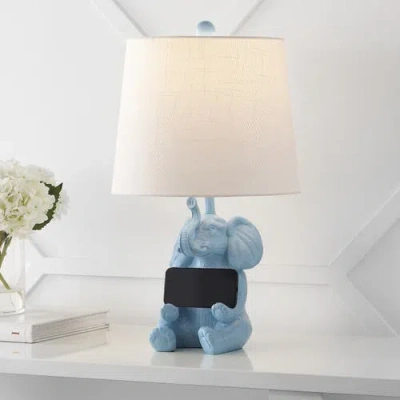 Jonathan Y Kairi Modern Shabby Chic Resin/iron Happy Elephant Led Kids' Table Lamp With Phone Stand In Blue