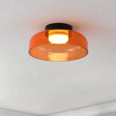 Jonathan Y Kalmar 12" Modern Minimalist Iron/glass Dimmable Integrated Led Flush Mount In Orange