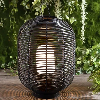 Jonathan Y Kandella Woven Oval Asian Black Outdoor Lantern