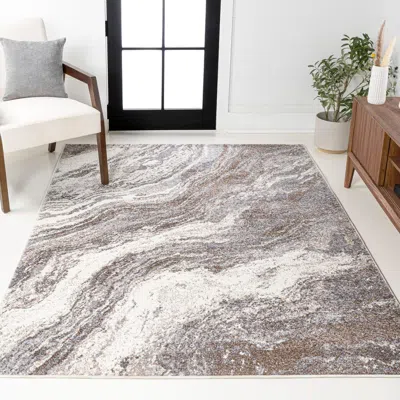 Jonathan Y Kassia Contemporary Glam Abstract Marble Area Rug In Brown/gray