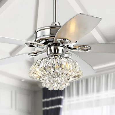 Jonathan Y Kate 48" 3-light Glam Crystal Drum Led Ceiling Fan With Remote In Gray