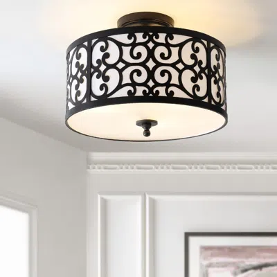 Jonathan Y Katherine 15" Metal Led Semi-flush Mount In Black