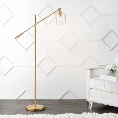 Jonathan Y Kathryn Classic 60" Iron/seeded Glass Adjustable Head Modern Led Floor Lamp In Gold