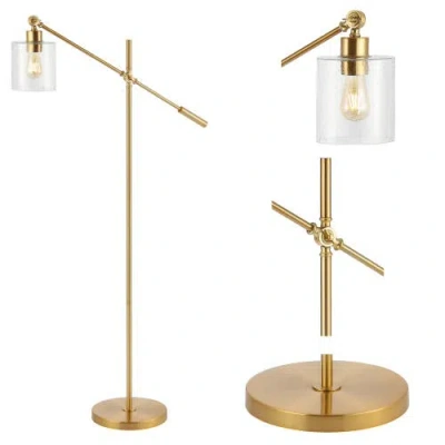 JONATHAN Y JONATHAN Y KATHRYN CLASSIC 60" IRON/SEEDED GLASS ADJUSTABLE HEAD MODERN LED FLOOR LAMP, BRASS GOLD