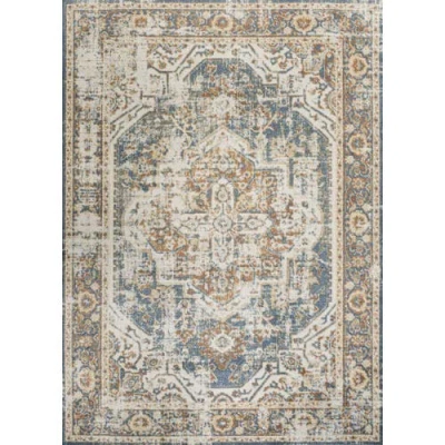 Jonathan Y Keesha Bold Distressed Medallion Low-pile Machine-washable Area Rug In Blue/cream