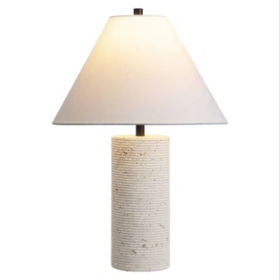 Jonathan Y Kelsey 22.50" Modern Minimalist Travertine Column Led Table Lamp In White