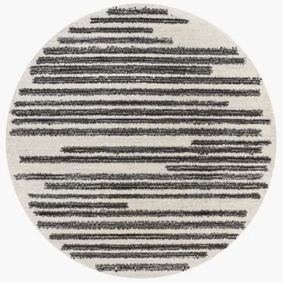 Jonathan Y Khalil Modern Berber Stripe Round Area Rug In Cream/black