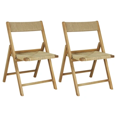 Jonathan Y Kiawah Coastal Modern Wood Woven Seagrass Folding Chair, Natural (set Of 2) In Neutral