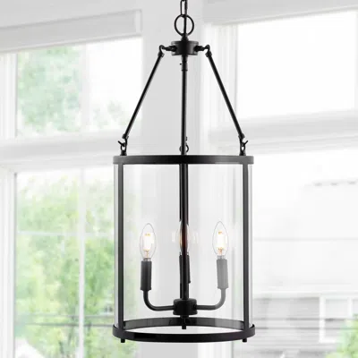 Jonathan Y Kinsley 12" 3-light Industrial Farmhouse Iron/glass Led Pendant In Black