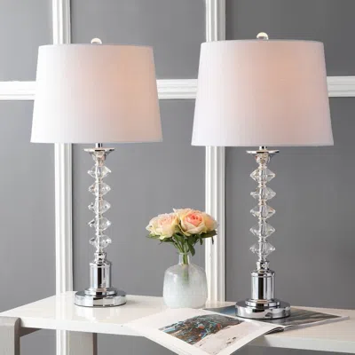 Jonathan Y Kinsley 28" Crystal Led Table Lamp (set Of 2) In Gray