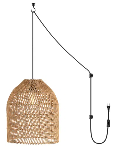 Jonathan Y Koda 13in 1-light Bohemian Rattan 180in Cord Plug-in Or Hardwired Led Pendant In Brown