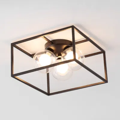 Jonathan Y Kyle 14" 3-light Modern Farmhouse Metal/iron Open-caged Led Flush Mount, Oil Rubbed Bronze In Metallic