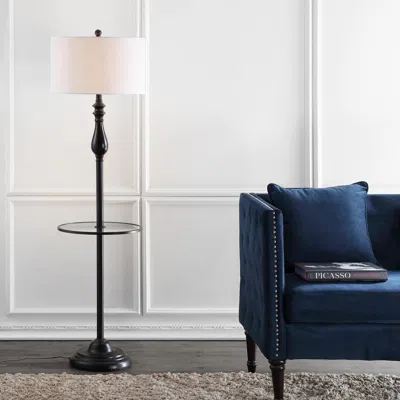 Jonathan Y Laine 60" Metal/glass Led Side Table And Floor Lamp In Black