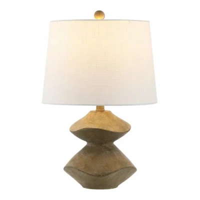 Jonathan Y Laken Minimalist Coastal Resin/iron 2-stack Cairn Led Table Lamp In Brown Wood Finish