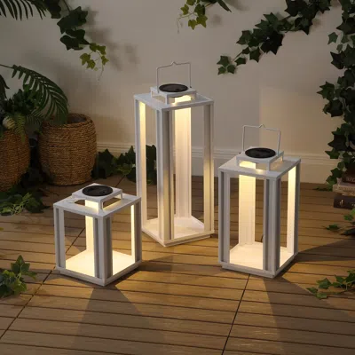Jonathan Y Leland Modern Industrial Integrated Indoor/outdoor Led Solar Powered Lanterns In White
