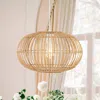 Jonathan Y Leo 17.5" 1-light Farmhouse Coastal Rattan 180" Cord Plug-in Or Hardwired Led Pendant