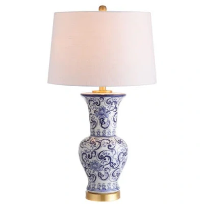 Jonathan Y Leo 28.5" Chinoiserie Led Table Lamp, Blue/white