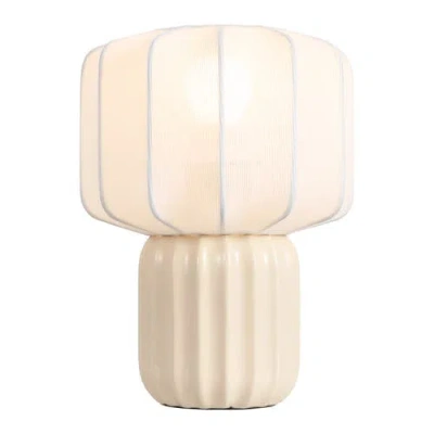 Jonathan Y Leola Modern Contemporary Ceramic Fluted Mini With Ribbed Cocoon Pumpkin Shade Led Table  In Neutral