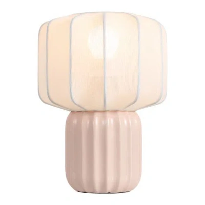 Jonathan Y Leola Modern Contemporary Ceramic Fluted Mini With Ribbed Cocoon Pumpkin Shade Led Table  In Pink