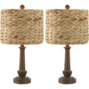 Jonathan Y Leona 21.25" Rustic Farmhouse Handwoven Water Hyacinth/resin Led Table Lamp, Brown Wood F In Brown Wood Finish