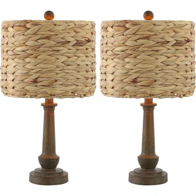 Jonathan Y Leona 21.25" Rustic Farmhouse Handwoven Water Hyacinth/resin Led Table Lamp, Brown Wood F In Brown Wood Finish