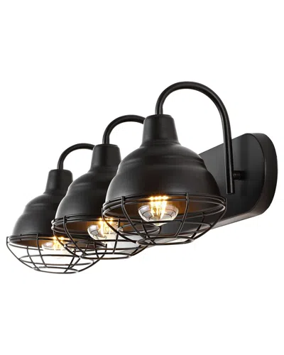 Jonathan Y Levi 24in 3-bulb Industrial Farmhouse Iron Bronze Led Vanity Light In Black