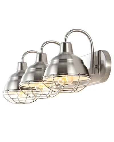 Jonathan Y Levi 24in 3-bulb Industrial Farmhouse Iron Nickel Led Vanity Light In Silver