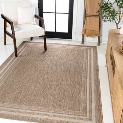Jonathan Y Lido Traditional Casual Pinstripe Border Beige/cream Indoor/outdoor Area Rug In Brown
