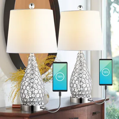 Jonathan Y Lily 22.25" Midcentury Modern Iron Led Table Lamp With Usb Charging Port In Metallic