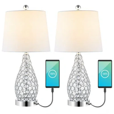Jonathan Y Lily 22.25" Midcentury Modern Iron Led Table Lamp With Usb Charging Port, Clear