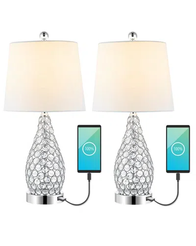 Jonathan Y Lily 22in Midcentury Modern Iron Led Table Lamp With Usb Charging Port Set Of 2 In Silver