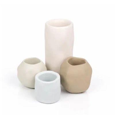 Jonathan Y Linden Modern Minimalist Handmade Concrete Organic Sculptural Cylinder And Round Planter  In Brown