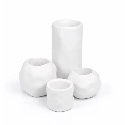 Jonathan Y Linden Modern Minimalist Handmade Concrete Organic Sculptural Cylinder And Round Planter  In White