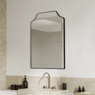 Jonathan Y Lindie Medium Scalloped-top Metal Framed Wall Mounted Mirror In Black