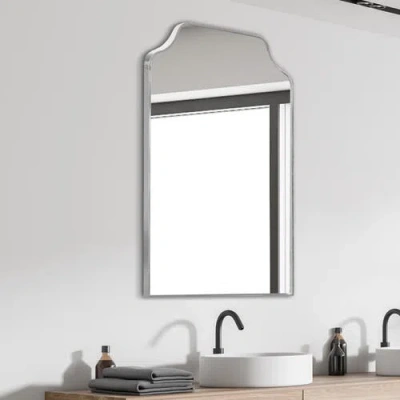 Jonathan Y Lindie Medium Scalloped-top Metal Framed Wall Mounted Mirror In Nickel
