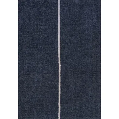 Jonathan Y Linja Solid Centre Stripe Machine-washable Area Rug In Navy/gray