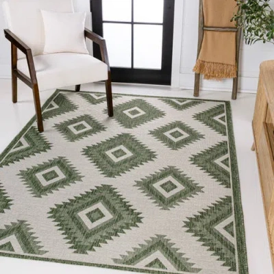 Jonathan Y Lior Geometric Moroccan Diamond Indoor/outdoor Area Rug In Green/cream