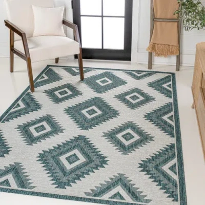 Jonathan Y Lior Geometric Moroccan Diamond Indoor/outdoor Area Rug In Turquoise/cream
