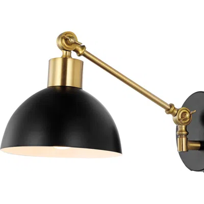 Jonathan Y Lisa Swing Arm 1-light Modern Midcentury Iron Usb Charging Port Led Sconce In Black