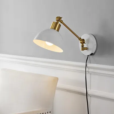 Jonathan Y Lisa Swing Arm 1-light Modern Midcentury Iron Usb Charging Port Led Sconce In White
