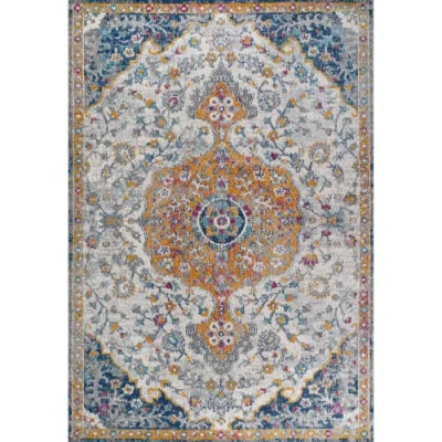 Jonathan Y Lorena Ornate Boho Medallion Area Rug In Light Gray/dark Blue/orange
