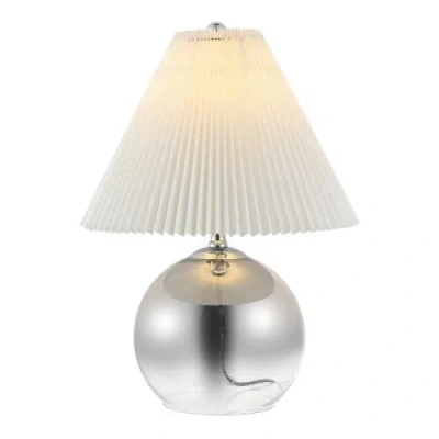 JONATHAN Y JONATHAN Y LOUISA 22.5" MID-CENTURY MODERN ROUND GLASS/IRON PLEATED SHADE LED TABLE LAMP, SMOKE GRAD