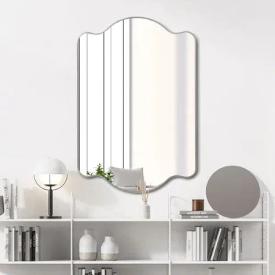Jonathan Y Louisa Medium Scalloped Rectangular Metal Framed Wall Mirror In Nickel